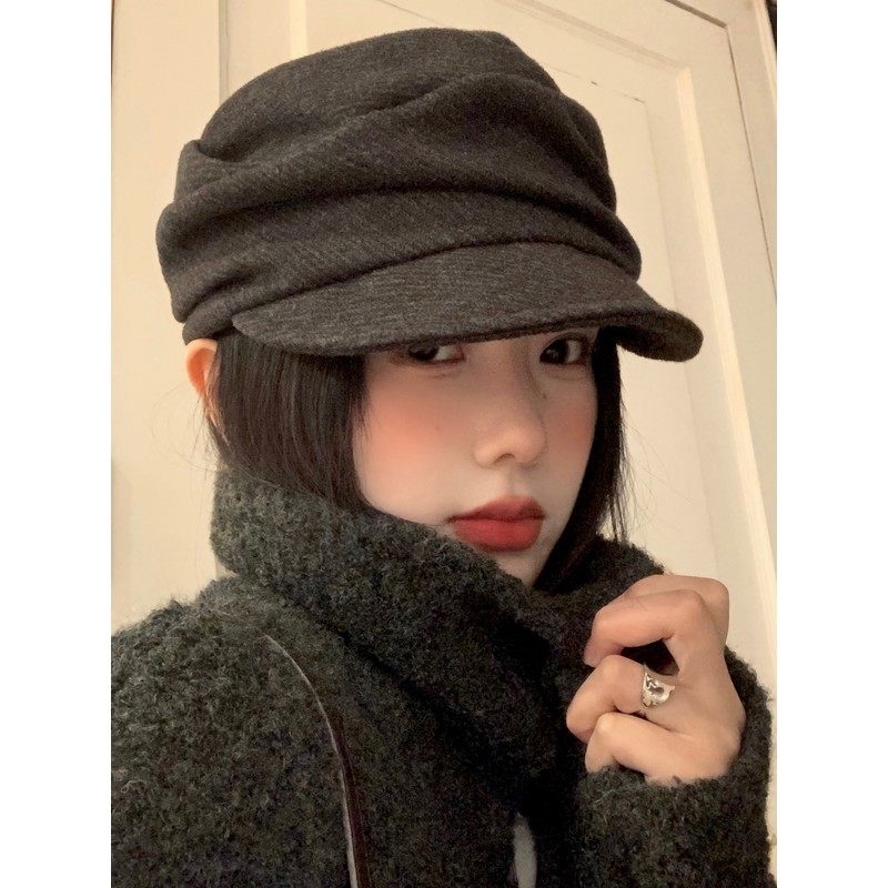 日系山本风黑色褶皱贝雷帽女秋冬显脸小报童帽大头围百搭画家帽子,淘宝优惠券,粉丝福利购,淘宝优惠卷