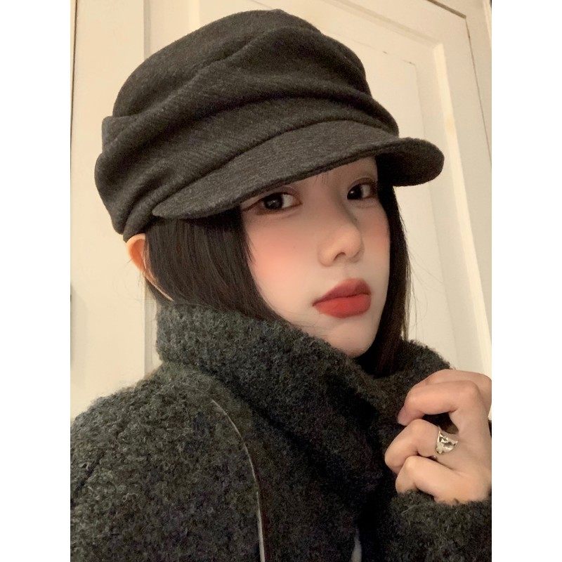 日系山本风黑色褶皱贝雷帽女秋冬显脸小报童帽大头围百搭画家帽子,淘宝优惠券,粉丝福利购,淘宝优惠卷