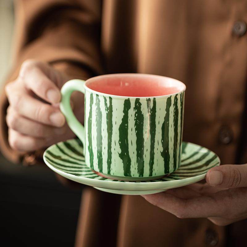 西瓜咖啡杯室内外创意清新家用下午茶杯碟陶瓷简约可爱泡茶杯茶具,淘宝优惠券,粉丝福利购,淘宝优惠卷