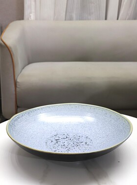 北欧创意圆形陶瓷果盘桌面摆件客厅餐厅茶几酒店电视柜家居装饰品
