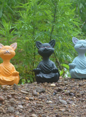 佛系猫冥想动物打坐猫树脂雕像坐禅猫花家居园装饰工艺品摆饰雕塑