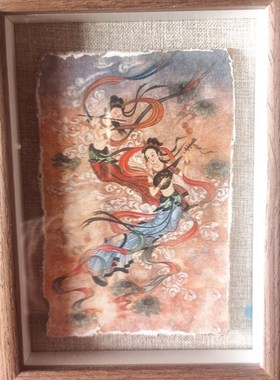 敦煌文创泥板画墙皮画莫高窟壁画飞天手绘装饰画泥皮画礼品桌面摆