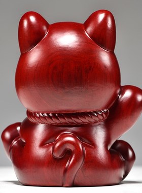 红色木质招财猫摆件开业店铺收银台家居客厅乔迁新居送礼品发财猫