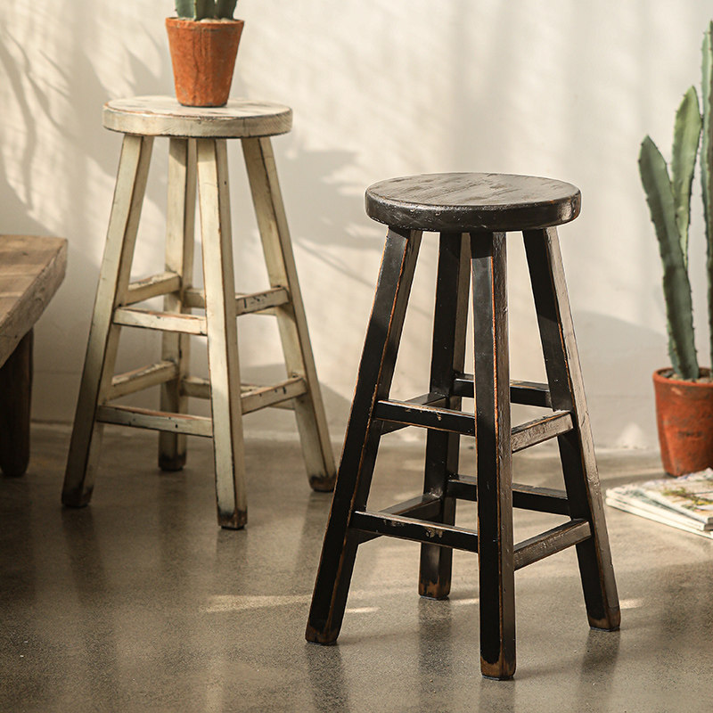 圆面高脚凳吧台凳家用高脚椅老松木实木复古做旧可做花几边几花架,淘宝优惠券,粉丝福利购,淘宝优惠卷