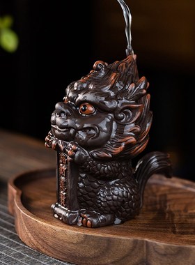 麒麟茶宠摆件精品紫陶瑞兽可养办公室茶桌茶盘装饰工艺品茶玩招财