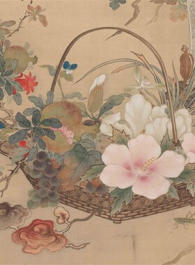 岁朝清供图冈部浩花卉牡丹画平安如意装饰画挂画清微喷复制临摹
