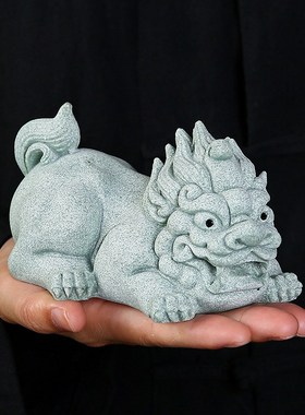 青砂石招财貔貅摆件家居饰品手工客厅办公室桌面摆设精品茶宠茶玩