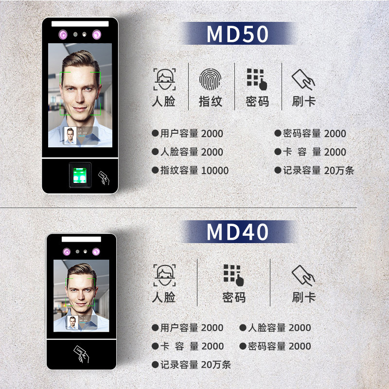 Dynamic face recognition, attendance and access control all-in-one machine, fingerprint and face brushing access control machine, glass door magnetic lock access control system