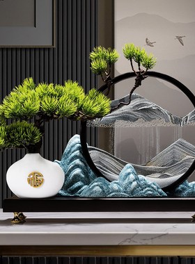 迎客松流沙画摆件客厅玄关办公室桌面茶室装饰品开业乔迁新居礼品