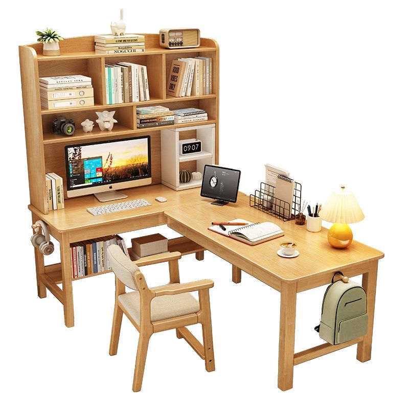 实木转角书桌书架一体桌书房办公桌靠墙拐角桌电脑桌家用学习桌子,淘宝优惠券,粉丝福利购,淘宝优惠卷