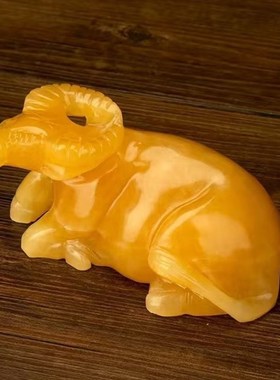 天然玉石牛摆件大号生肖水牛招财家居办公室装饰黄玉卧牛手工雕刻