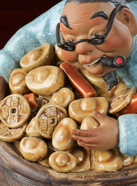 石湾陶瓷公仔工艺礼精品中式家居门客厅招财装饰人物盘满钵满摆件