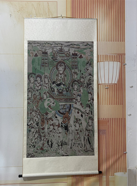 敦煌壁画彩绘文殊普贤菩萨经变图 微喷画稿临摹学习线稿装饰背景