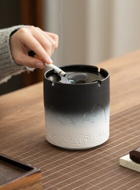 晨翔山海观烟灰缸带盖家用客厅创意大号高级感办公室装饰复古摆件