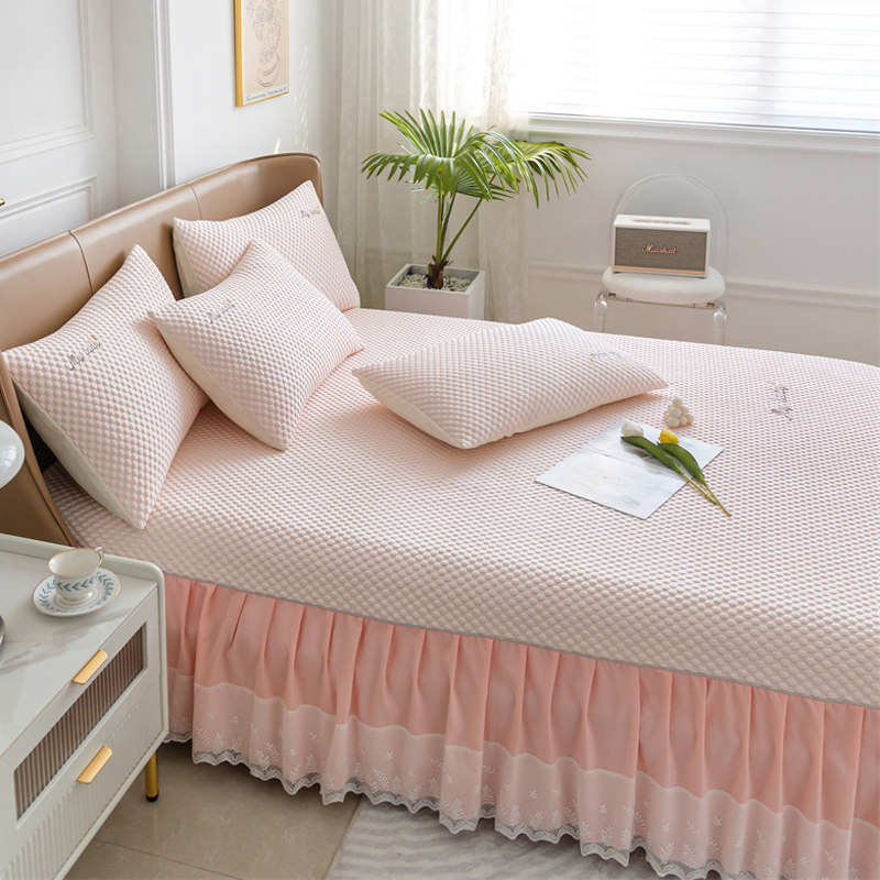 夏季凉感冰豆豆凉席冰丝席三件套花边床裙款可机洗1.8米空调席子,淘宝优惠券,粉丝福利购,淘宝优惠卷