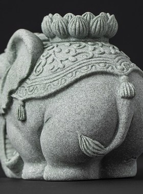 石头大象摆件一对家居客厅办公室桌面装饰品吉祥物工艺品乔迁礼品