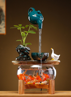 循环流水器生财摆件客厅家居创意桌面玻璃鱼缸景观办公室开业礼品