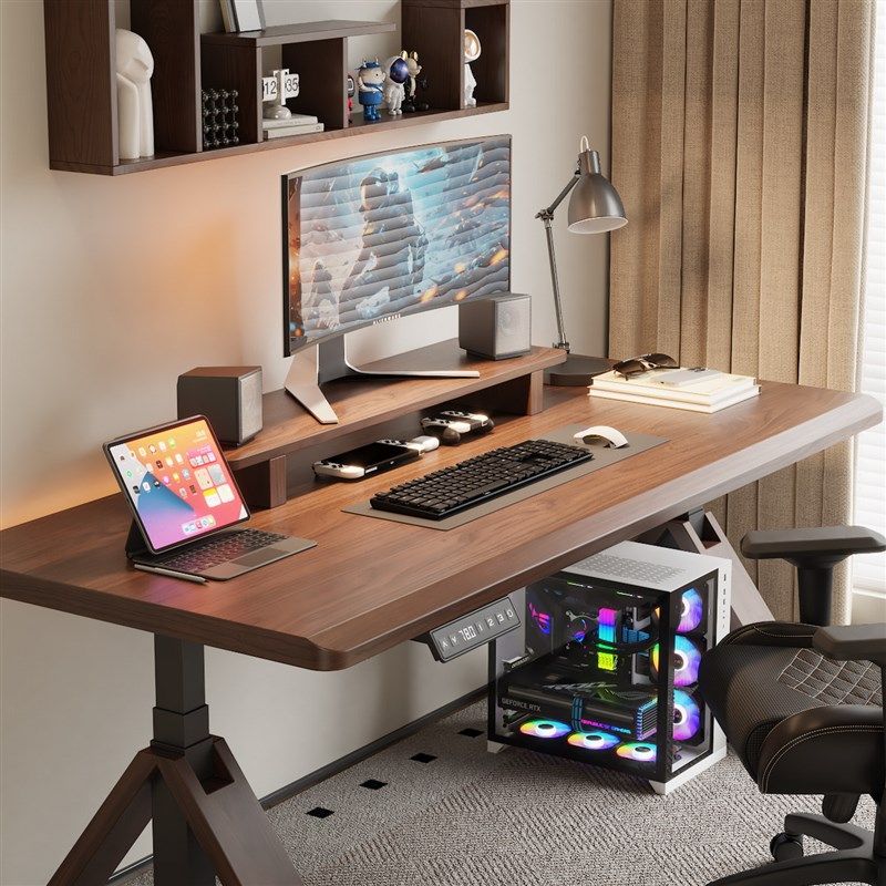 实木智能电动升降电脑桌家用卧室办公工作写字书桌双人台式电竞桌,淘宝优惠券,粉丝福利购,淘宝优惠卷