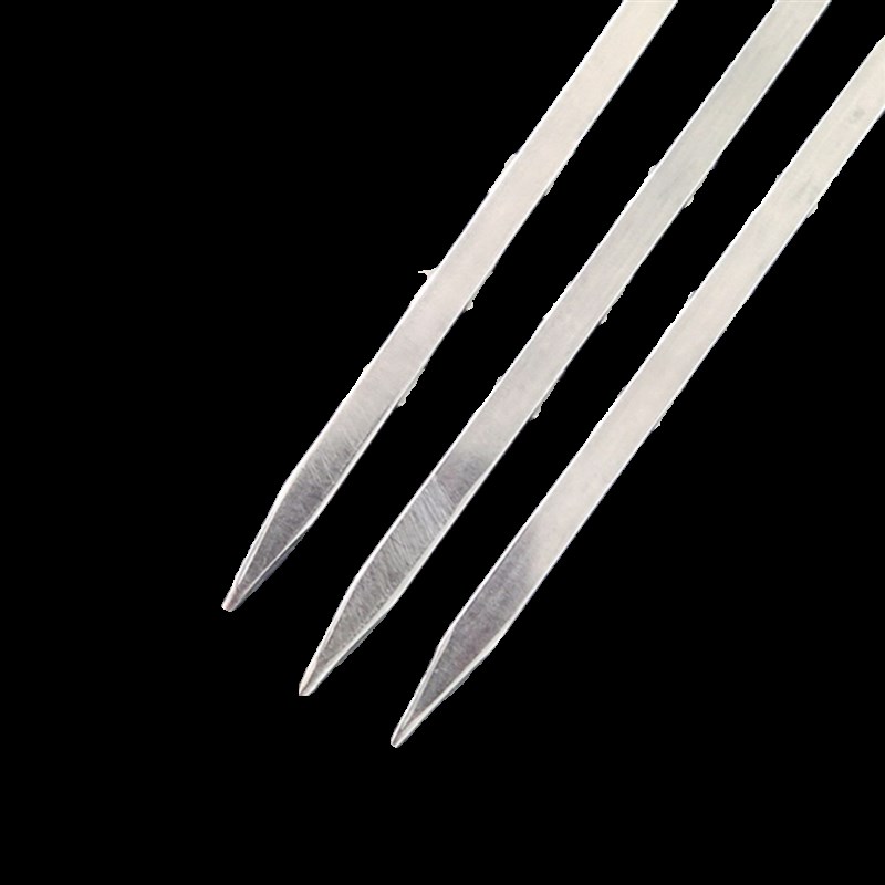 Stainless steel wooden handle flat skewer 304 barbecue meat skewer tool skewers supplies accessories mutton skewers needle iron skewer thickened