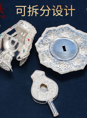 银常寿宝瓶手工雕花宝石镶嵌银无量寿宝瓶室内桌面装饰摆件