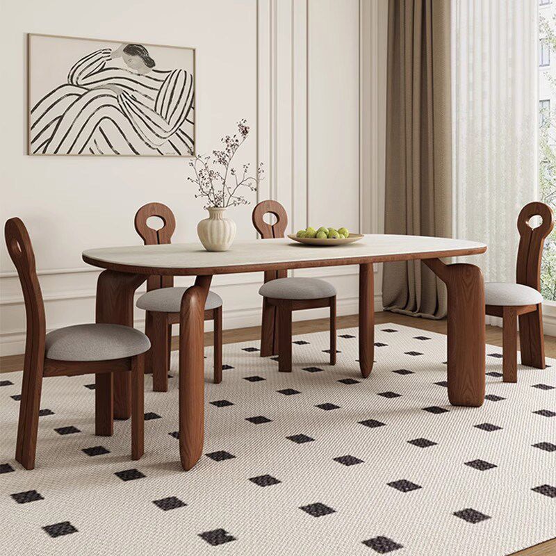 复古风实木餐桌大象腿白蜡木胡桃色长方形家用饭桌实木岩板餐桌椅,淘宝优惠券,粉丝福利购,淘宝优惠卷