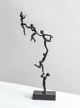 创意艺术黑色人物摆件铸铁金属托举杂技工艺品办公室书柜装饰摆设