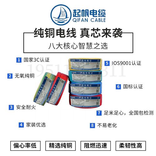 上海起帆家用电线BV10 16 25 35 50 70 95平方国标单芯硬国标铜芯 - 图1