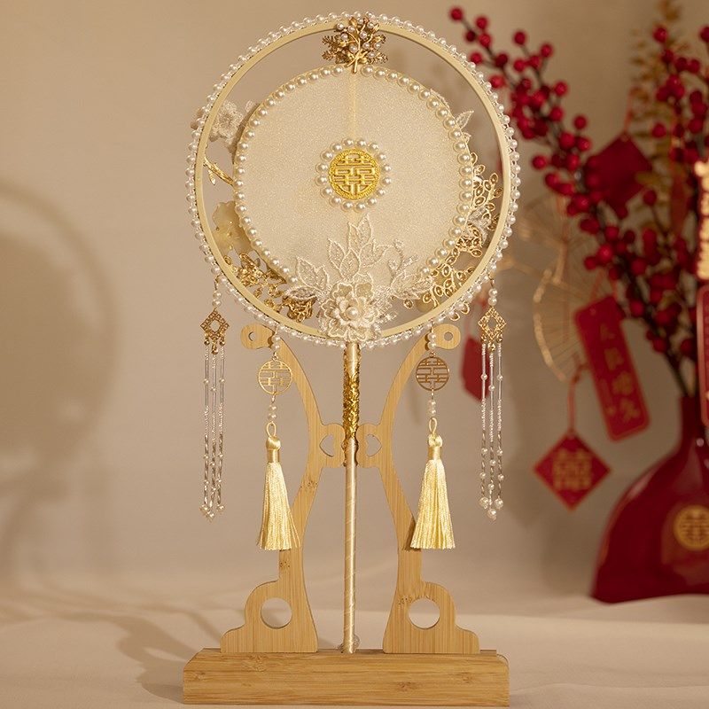 团扇新娘结婚diy材料包高级汉服婚礼流苏中式手工秀禾喜扇金蓝色,淘宝优惠券,粉丝福利购,淘宝优惠卷