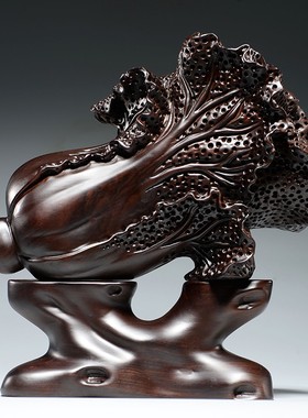 黑檀木雕白菜摆件家居客厅电视柜装饰红木雕刻店铺开业乔迁送礼品