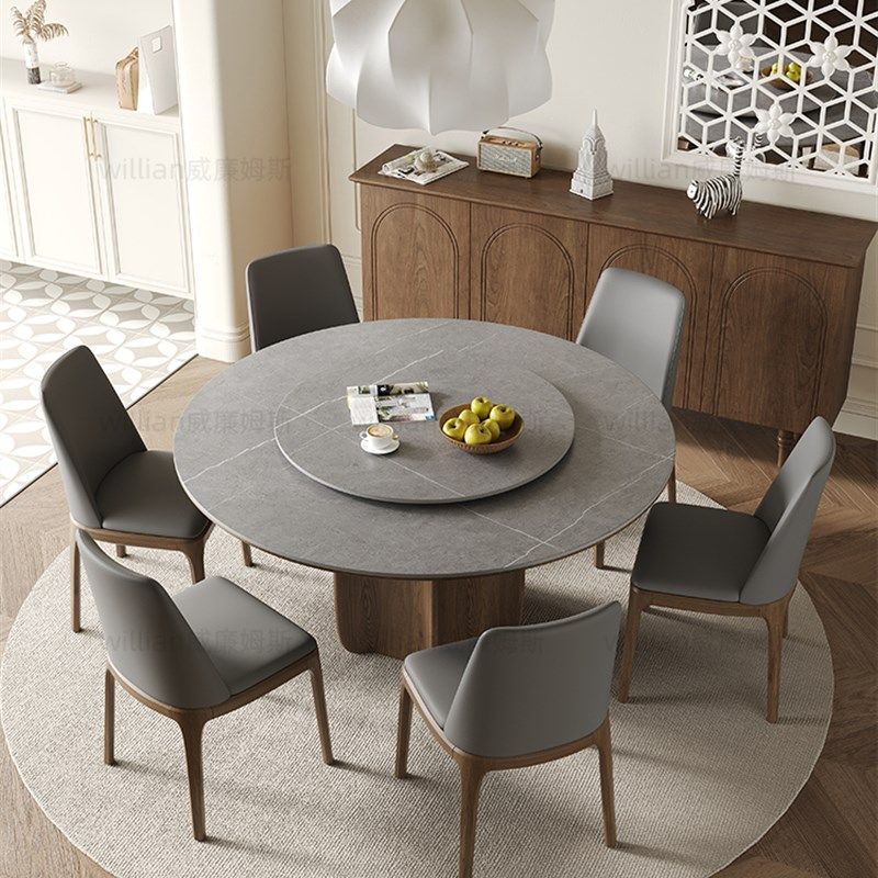 意式高端圆形实木餐桌带转盘家用设计师白蜡木侘寂风别墅岩板圆桌,淘宝优惠券,粉丝福利购,淘宝优惠卷