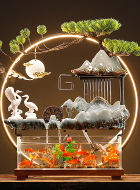 创意招财鱼缸假山流水生财喷泉摆件家居客厅桌面装饰开业乔迁礼品