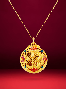 珐琅彩圆形吊坠项链轻奢