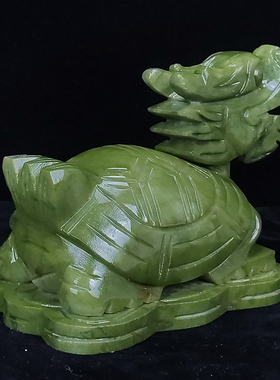 青玉龙龟摆件玄武龟天然玉石龙头龟客厅玄关办公室店铺工艺品摆设