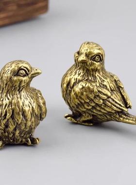 复古实心黄铜古玩小麻雀手把件喜鹊小比翼鸟茶道茶宠桌面装饰摆件