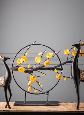 新中式店铺开业招财摆件长颈麋鹿酒店办公M室创意现代桌面上装饰