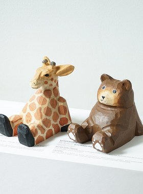 手机支架手工木雕长颈鹿棕熊创意可爱卡通治愈办公室桌面实用摆件