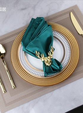 样板间餐具摆件金色玻璃盘软装摆台骨瓷盘家用桌面装饰套装碟