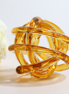 玻璃麻团创意小摆件家居装饰手工艺品 角几酒柜琉璃水晶打结饰品