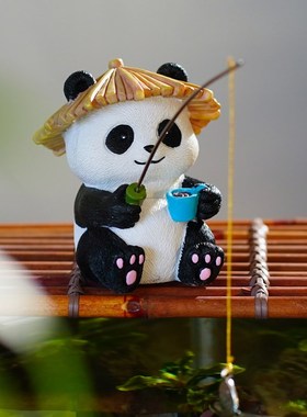 古法流水鱼缸造景钓鱼熊猫装饰品花园鱼池假山草缸花盆微景观摆件