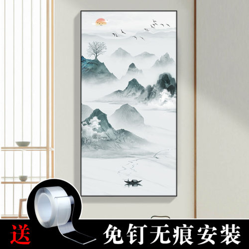 新中式入户玄关装饰画竖版山水挂画中国风招财走廊过道尽头墙壁画 - 图3