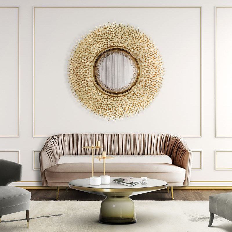 镜子挂墙式金属客厅设计师圆形装饰镜别墅高端客厅铜镜高级感挂墙,淘宝优惠券,粉丝福利购,淘宝优惠卷