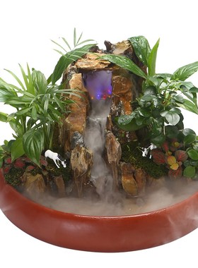 假山流水喷泉小盆景微景观室内客厅办公室喷雾加湿器真石头水景缸