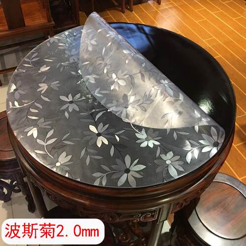 家具贴膜胶桌布盖布防水隔热垫塑料1.6米印花圆桌1米电视柜PVC2mm - 图0