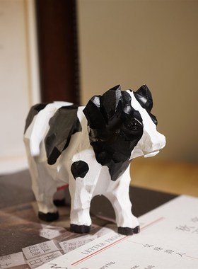 小奶牛手工木雕摆件可爱卡通动物治愈系办公桌面装饰品好物工艺品