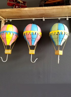 铁艺实木置物架美式复古墙壁创意墙上热气球装饰架隔板展示架子