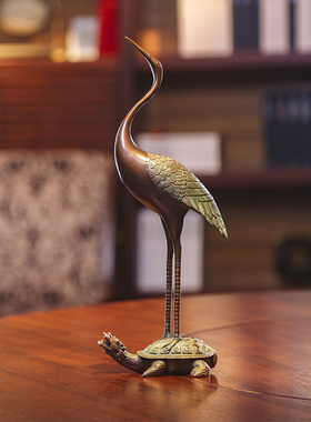 铜欣祥纯铜龟鹤长寿龟鹤摆件仙鹤寿星礼品送老人祝寿贺礼客厅摆件