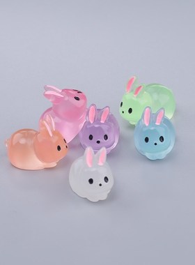 迷你夜光小兔子摆件桌面装饰品发光水晶小动物公仔玩具荧光小物件