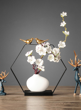 创意鹿摆件花瓶新中式酒店客厅茶几桌面隔断玄关开业礼