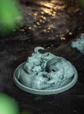 招财创意青砂石扭转乾坤牛茶宠茶桌茶盘摆件鱼缸造景微景观装饰品