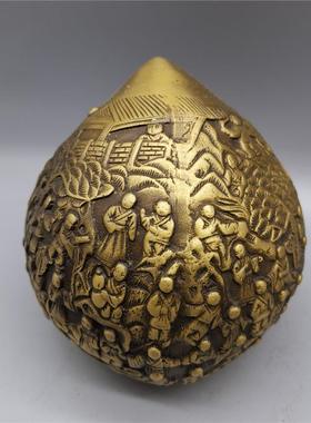 仿古铜器 古玩收藏黄铜寿桃铜器摆件黄铜百子祝寿摆件